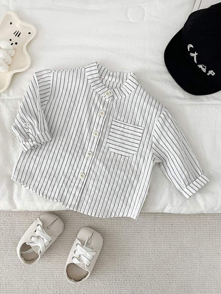 Camisa para niños 2024 primavera y otoño abrigo infantil bebé camisa de manga larga estilo coreano bebé rayas ropa a juego