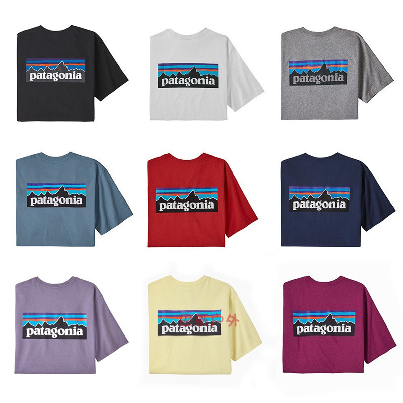 Patagonia outdoor pure cotton short-sleeve T-shirt, classic model for men and women, P-6 mountain print T-shirt, versatile