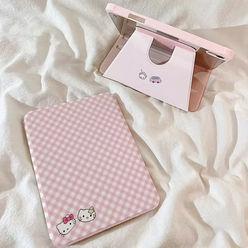 Pink Plaid Hello Kitty Tablet Protective Case Suitable for Ipad11/2025/Air 7, Rotatable