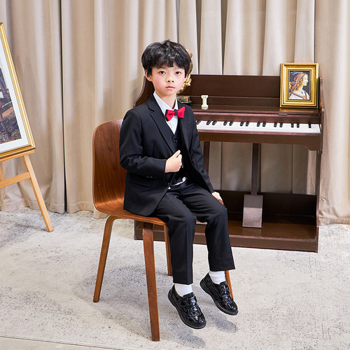 Boys' leather shoes, fashionable black British shoes, children's suits, soft sole Velcro, elementary school students' flower girl performance shoes
