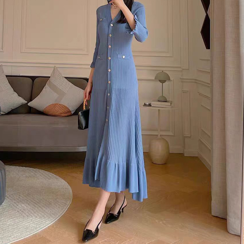 Sandro Women's Single Breasted Blue V-neck Fishtail Knit Dress | eBay