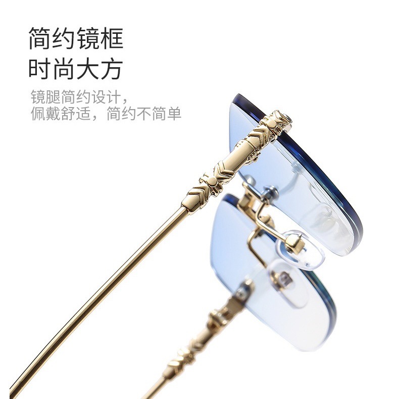 2023新款老花鏡女士無框鑽石切邊防藍光老光眼鏡高清老人看書眼鏡