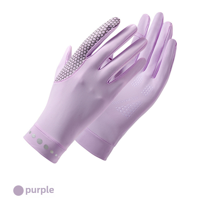 Men's and Women's Stretch Ice Silk Solid Color Touch Screen Sun Protection UV Protection Gloves Lightweight Breathable Anti-slip Driving Ride_maomaolike.com