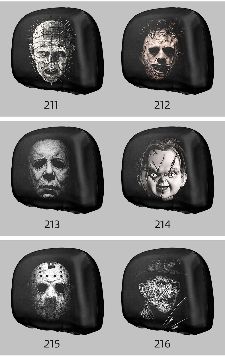 MAKINO FOX Car Headrest Cover High Elasticity Milk Silk Skull Horror Print Halloween Car Headrest Cover