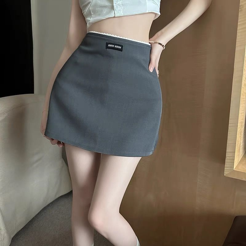 女性用ハイウエストスリムスカート、多用途ウエストスプライシングレースAラインスカート、ヒップカバーショートスカート、2025秋冬新スタイル|undefined