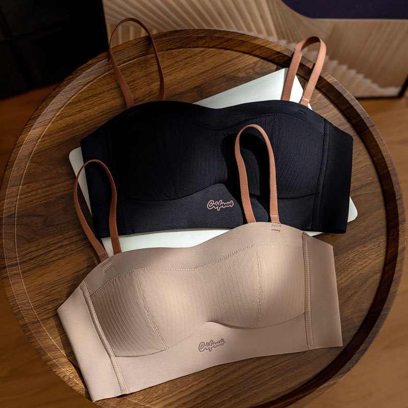 Strapless Bra for Women, Summer Thin Non-Slip Invisible Bandeau, Side Breast Gathering Jelly Strip Wrap Bra, Anti-Exposure Bra