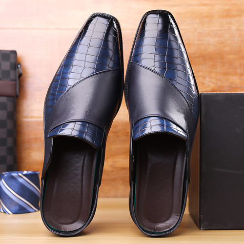 Men's Slippers 48 Size No Heel Lazy Pointed Toe Outdoor Slippers for Men Summer Half Slip Leather Shoes Wholesale