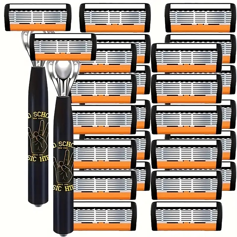 Cross-border special for six-layer orange cutter head manual razor handle holder foreign trade six-layer blade black metal handle scraping