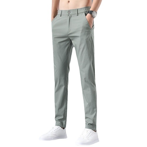 Summer lightweight men's vertical casual pants: everyday elastic-waist, slim-fit, tapered straight-leg, loose-fitting, trendy, and versatile for men