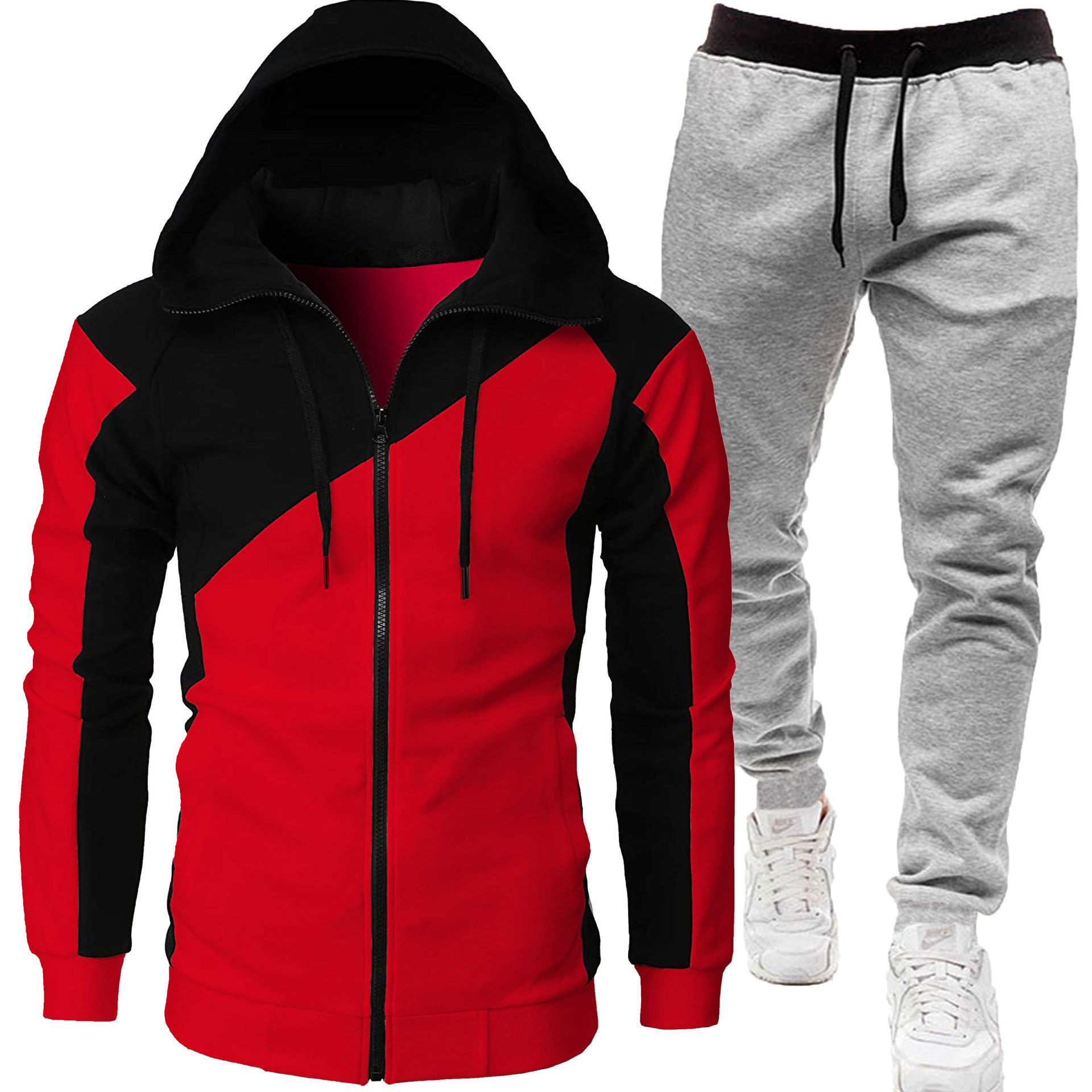 레드 + 라이트 그레이 팬츠