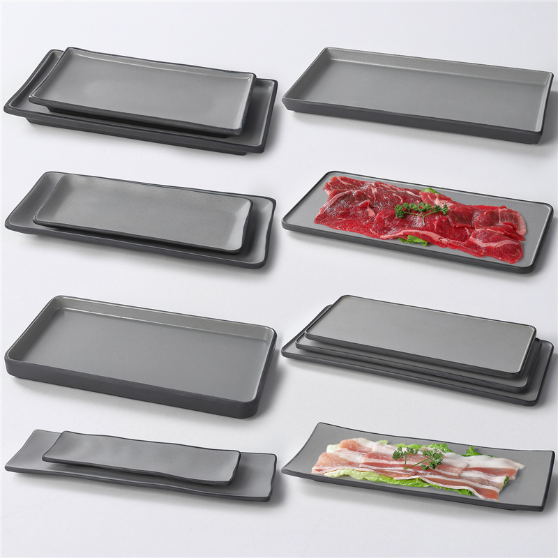 Melamine Tableware Black Barbecue Restaurant Plate Cold Dish Plate Restaurant Hot Pot Side Dish Plate Creative Plastic Barbecue Plate