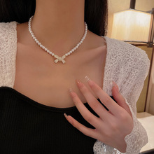 2022年新款超仙气质珍珠蝴蝶结项链女小众设计锁骨链高级感颈链潮