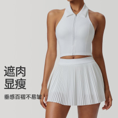 新型テニススポーツスーツ女性スリム着痩せ弾力速乾スポーツベストテニススカート防走光ヨガ服