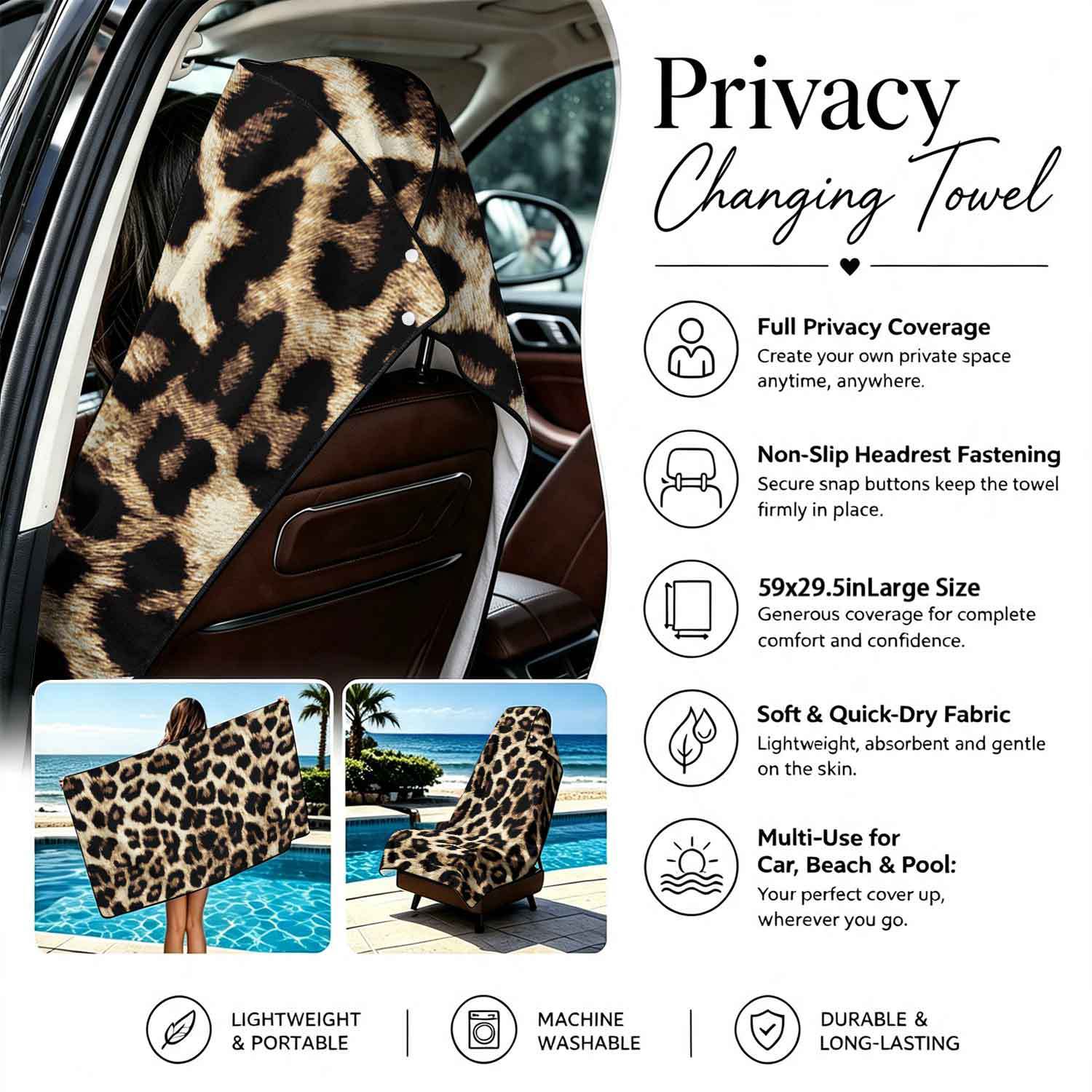 Printed bath towel and car seat cover 2-in-1, ultra-fine fiber outdoor beach and car dual-use universal seat cushion