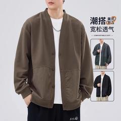 高端潮牌领针织卫衣开衫外套男士秋季新款高级感慵懒风休闲夹克男