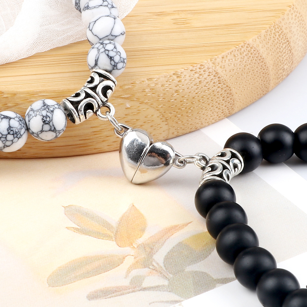 Heart shaped magnetic buckle braided handmade bracelet Long distance relationship couple gift creative jewelry Adjustable girlfriend bracelet in stock_voghion.com