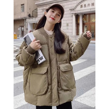 加厚大码宽松遮肉高级感简约通勤女秋冬宽松时尚欧货站棉衣棒球服