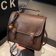 复古油蜡皮双肩包女时尚小众设计手提包韩版学生书包伦风单肩女包