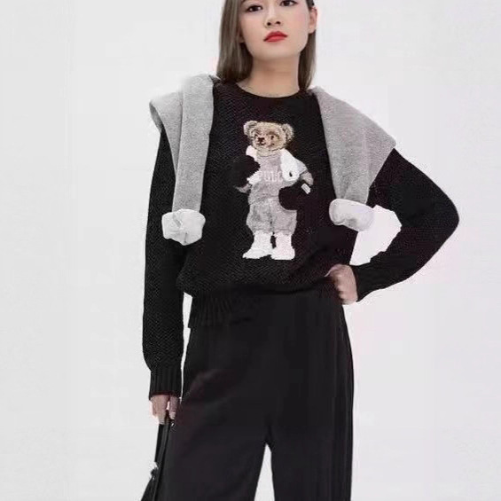 New Boxer Bear Cotton Cut Out Knitwear Imported Pure Cotton Yarn Wool Craft Intarsia Bear Knitwear