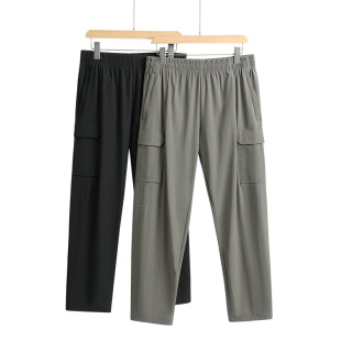 Quick-Drying Trousers Men's Ice Silk Lightweight Casual Outdoor Sports Hiking Workwear Elastic Multi-Pocket Summer Straight Pants