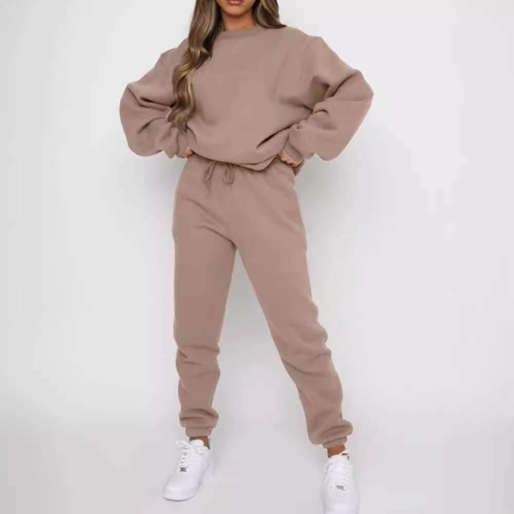 Cross-border Europe and the United States in autumn and winter solid color round neck pullover trousers women's fashion Sports Leisure long sleeve sweater suit