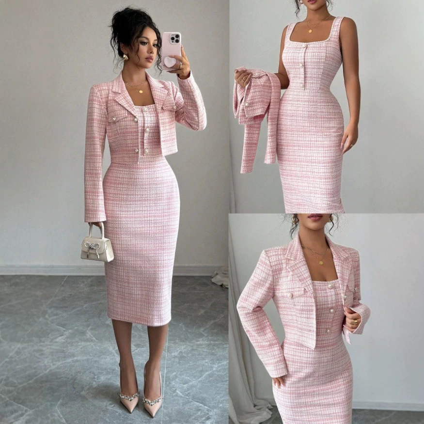Pink Elegant Slim-fit Casual Everyday Wear Long Suit From