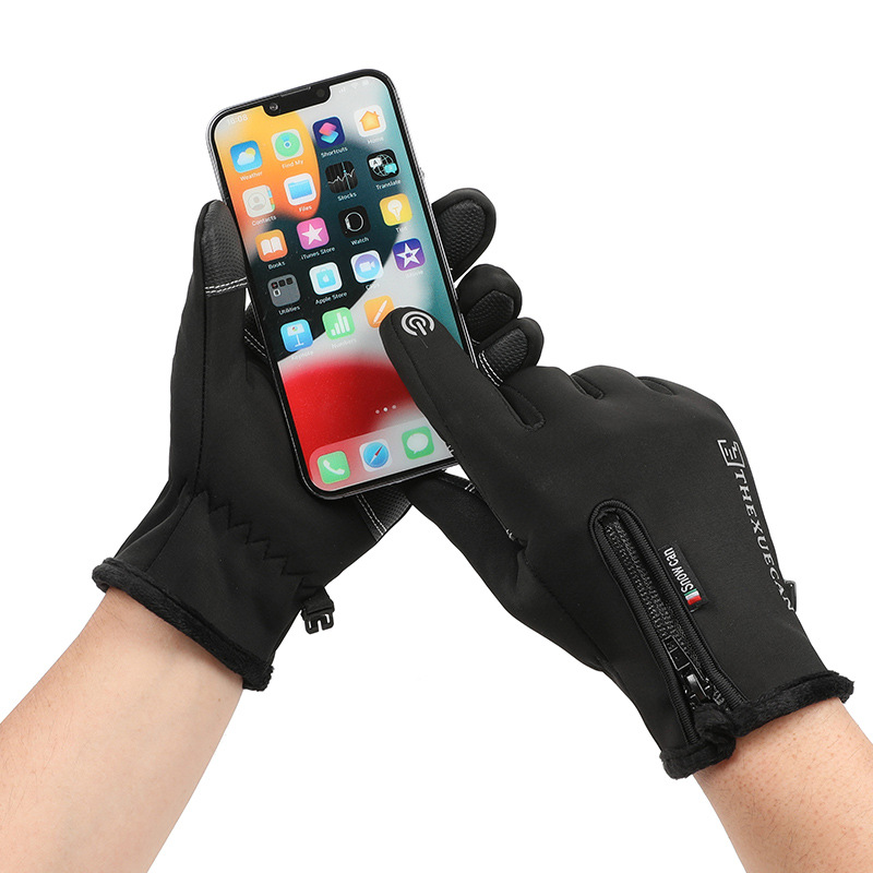 Guantes de ciclismo al aire libre para hombres y mujeres otoño y invierno deportivo cremallera impermeable a prueba de viento y guantes calientes de pantalla táctil de terciado grueso