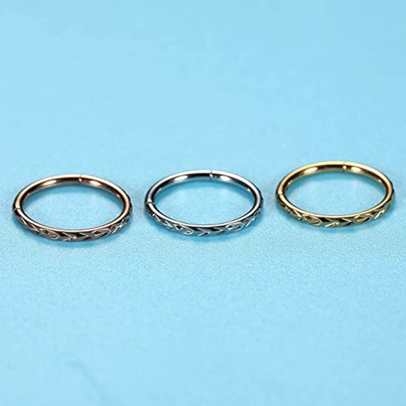 Stainless Steel Carved Bottom Wheat Nose Ring Hoop Earring Ear Nail Piercing Jewelry Rose Gold 1.2x10mm detail image 8