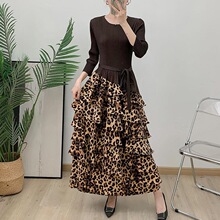 D 19976 Wrinkle Print Loose Tie Leopard Dress ����ӡ������ȹ