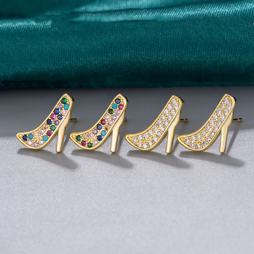 1 Pair Simple Style High Heel Plating Inlay Copper Zircon Ear Studs display picture 1