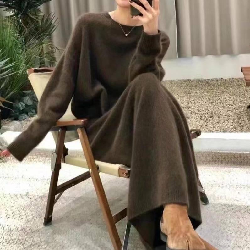 高级感慵懒针织套装裙女2025秋冬新款温柔风时尚毛衣半身裙两件套|undefined