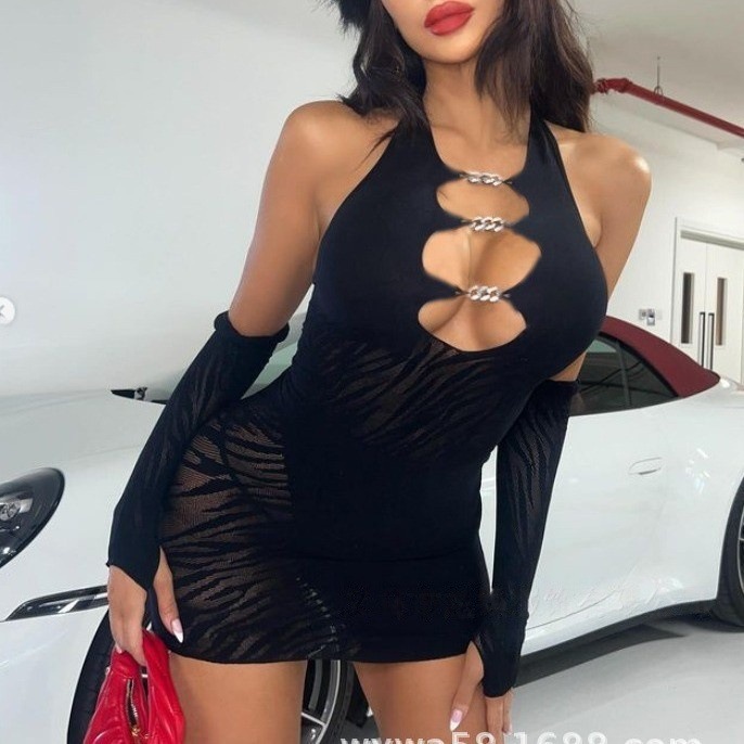 Benzy ropa interior atractiva Europa y los Estados Unidos nueva sexy hueco manga larga bolsas de cuello apretadas colgantes de la tentación de la cadena SK0626
