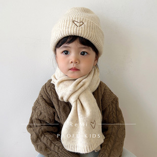 Children's Hat and Scarf Two-piece Autumn and Winter Korean Knitted Hat Baby Warm Wool Hat for Boys and Girls Pullover Cap