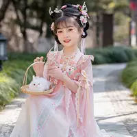 Летний тонкий детский костюм Hanfu для девочек в китайском стиле Fairy Tang Ruqun, платье в древнем стиле для девочек, новая модель 2024 года.
