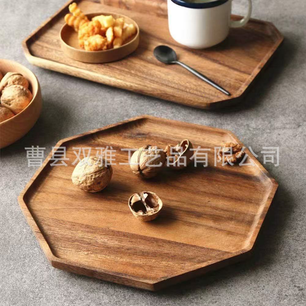 新中式木质托盘八角形三明治早餐实木托盘创意咖啡甜品木质托盘