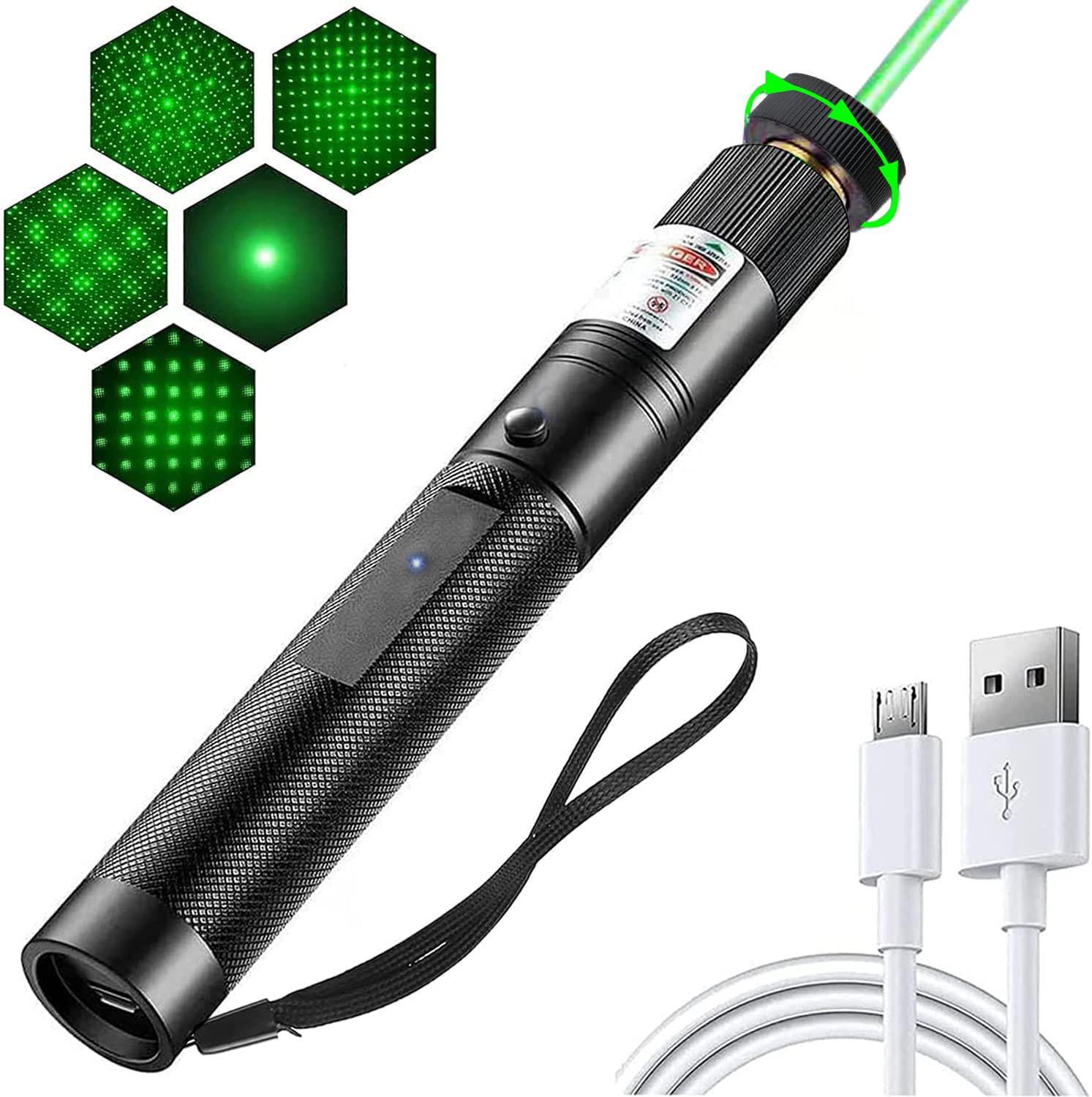 USB303充电激光镭射灯 大功率带满天星绿光紫光红光红外线指挥笔