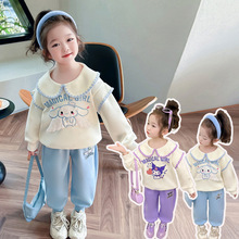 女童库洛米娃娃领套装2024新款儿童洋气拼色时髦网红秋装两件套潮