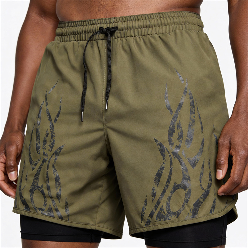 Músculo de verano hombre running shorts deportivo doble capa 2 en 1 forrado elástico pantalones de ejercicio secos rápidos shorts de carrera