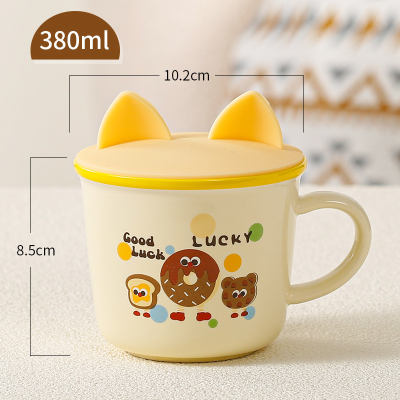 Taza de cerámica de regalo encantadora taza de regalo para niños taza de agua de dibujos animados taza de café doméstica con cubierta cuchara para niños