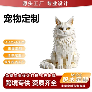 源头玩具厂家定制拼装潮玩积木猫咪萌宠爱意陪伴缅因猫摆件收藏