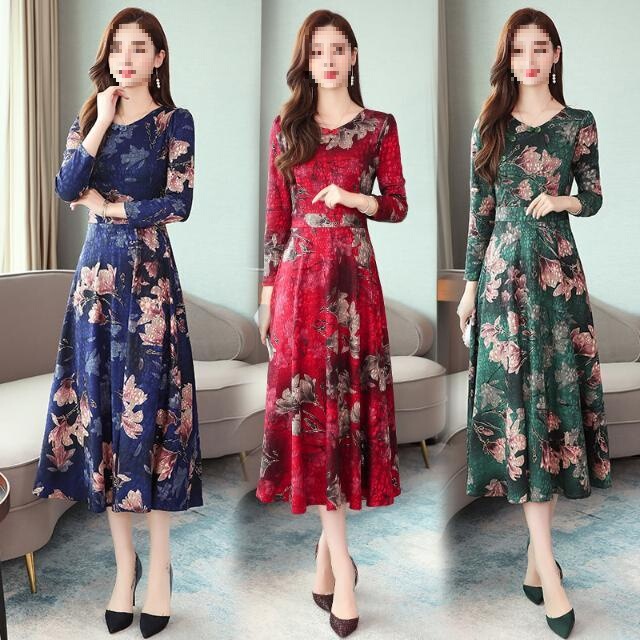 Autumn and Winter New Retro Long Skirt Long-Sleeved Women's Chinese Style Cheongsam New Chinese Style Dress Plus Size Mother's Wear