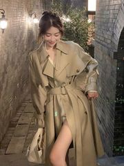卡其风衣外套女中长款春秋新款韩系气质大衣小个子英伦风