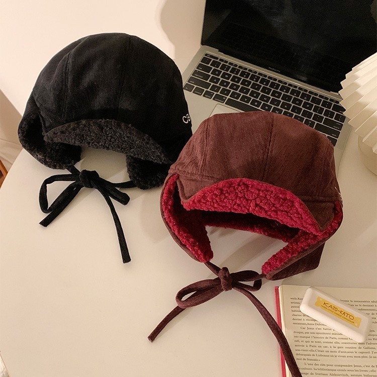 日系甜美百搭灯芯绒雷锋帽秋冬户外出行护耳帽防风复古保暖帽子女|undefined