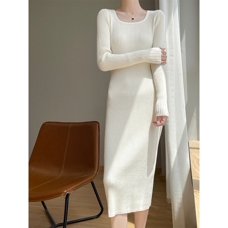 Women's Autumn and Winter New Mid-Length Dress with Collar, Simple New Style in Iron Gray, Camel Yellow, Black, and White, Slim Fit Women's Autumn and Winter New Mid-Length Dress with Collar, Simple New Style in Iron Gray, Camel Yellow, Black, and White, Slim Fit
