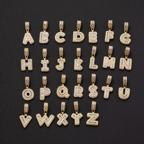 Cross-border Western and Eastern style candy crystal zirconium hip-hop letter pendant jewelry accessories men ABC letter necklace pendant