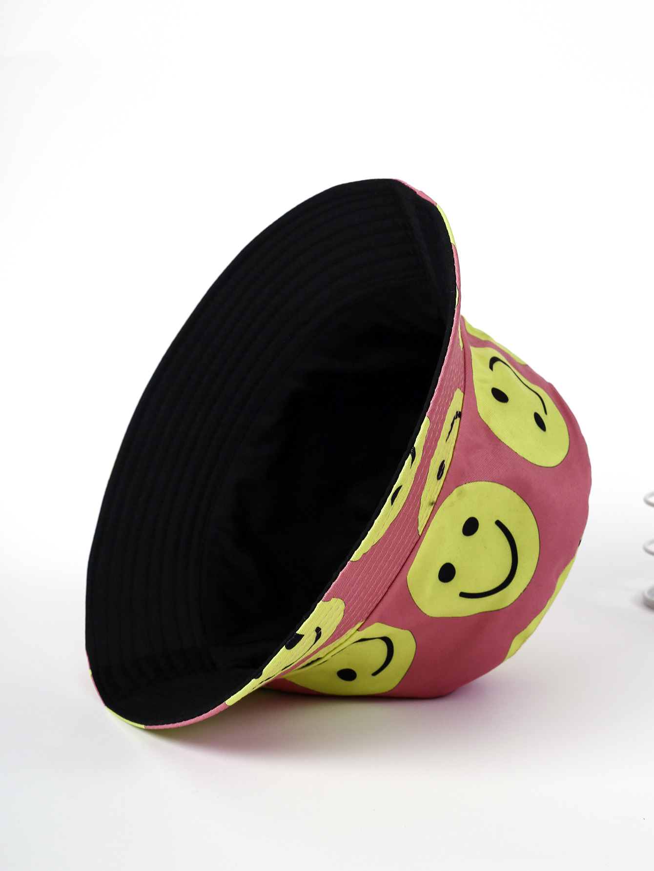 Estilo coreano japonés de las mujeres de primavera y otoño de doble cara impresa sonriente sombrero de pescador de viaje al aire libre protección solar sombrero para el sol image 5