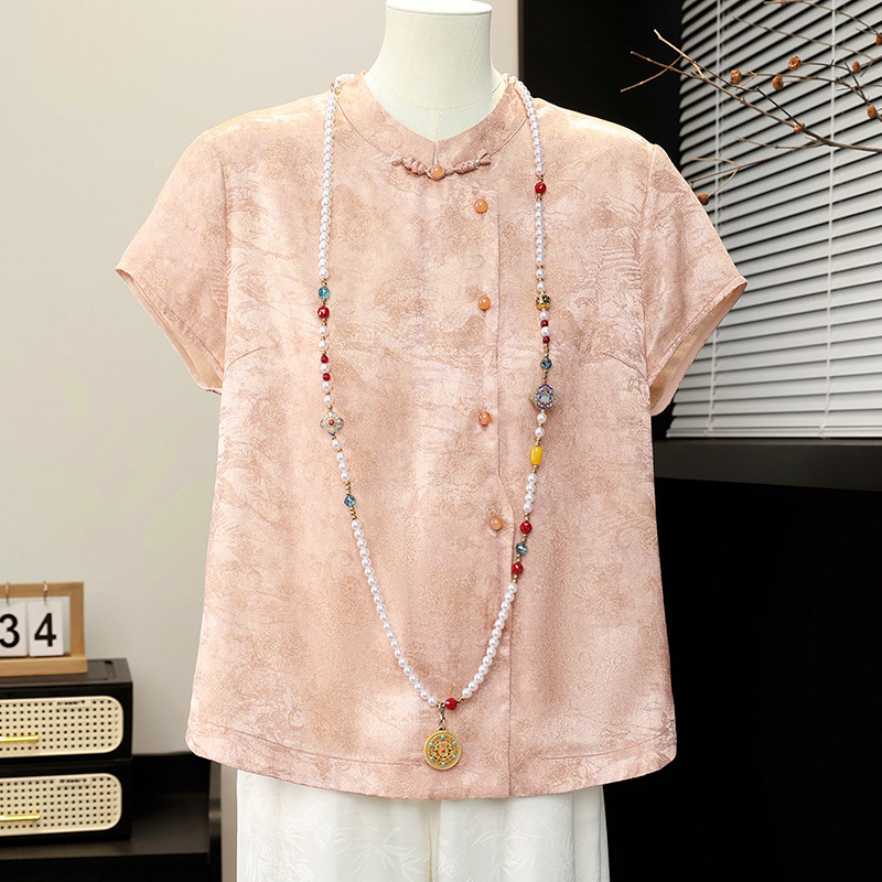Mother's Day Mom's Summer Outfit, Chinese Style Short-Sleeve Blouse Set, 2026 New Model, Middle-Aged and Elderly Women's Summer Stylish Top Mother's Day Mom's Summer Outfit, Chinese Style Short-Sleeve Blouse Set, 2026 New Model, Middle-Aged and Elderly Women's Summer Stylish Top