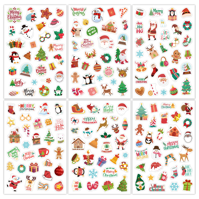 新品クリスマスステッカー176枚6枚セット、重複なしカットフィルム新年ステッカー、クリスマスツリー、サンタクロース、クリスマスステッカー|undefined