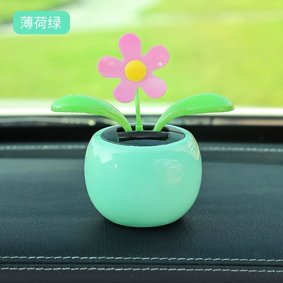 Car Ornaments Cartoon Car Interior Accessories Car Solar Swing Sunflower Plastic Decorations Car Accessories for Women (Car ornaments) - mint-green