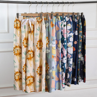 Summer new beach pants women's cotton silk trousers home pants confinement pants artificial cotton plus size mosquito-proof wide-leg pants